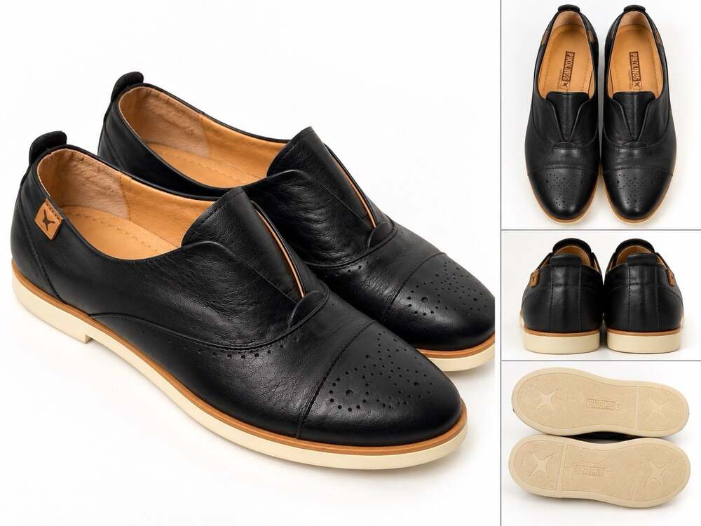 Pikolinos Pyrgos 7.5 EU 38 Black Leather Slip-On Loafers Oxford Flats 8